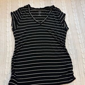 Motherhood Maternity Black and White Striped Short Sleeve Top - Large